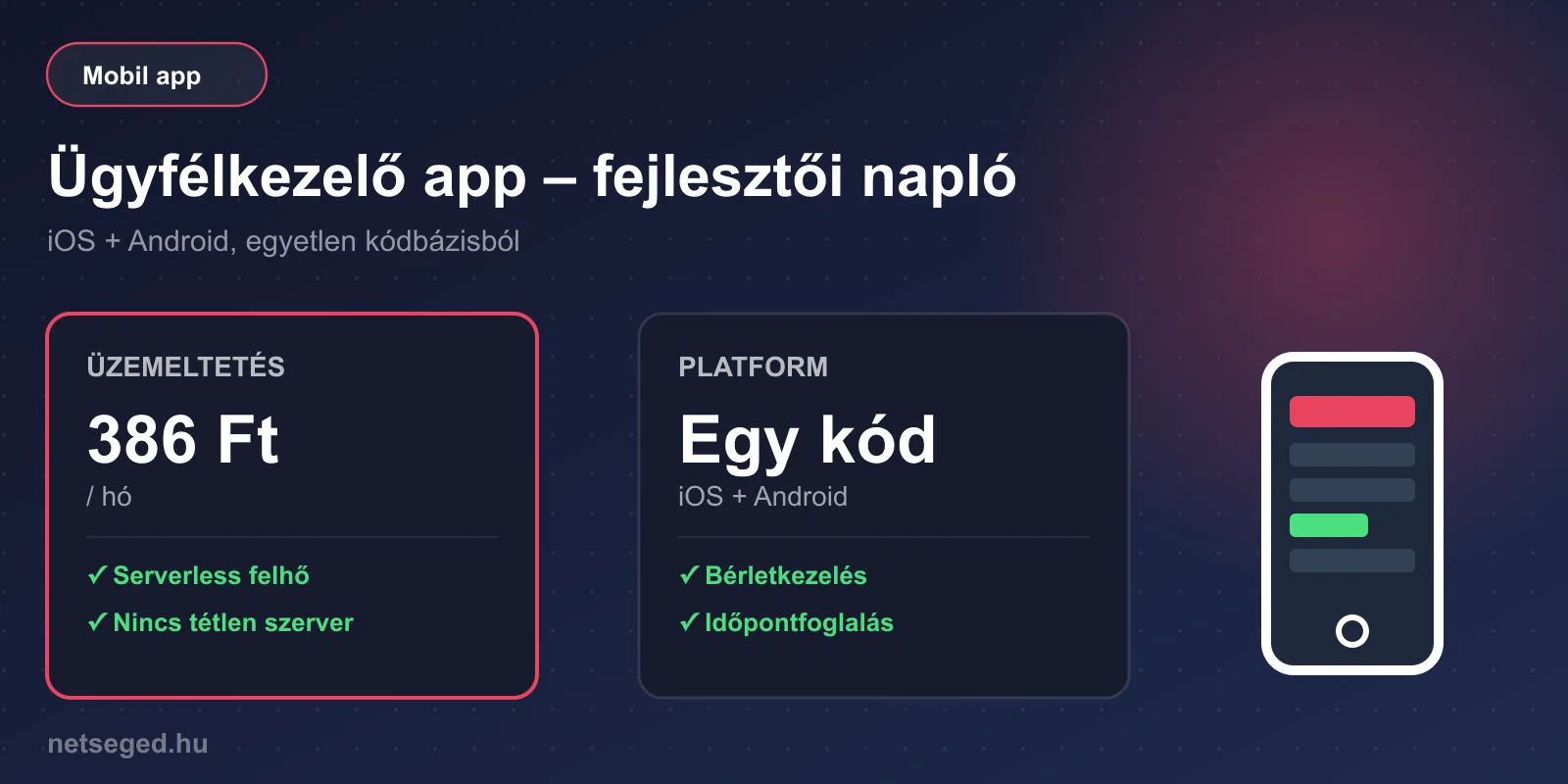 Ügyfélkezelő app – iOS és Android alkalmazás egy kódbázisból, 386 Ft/hó üzemeltetéssel
