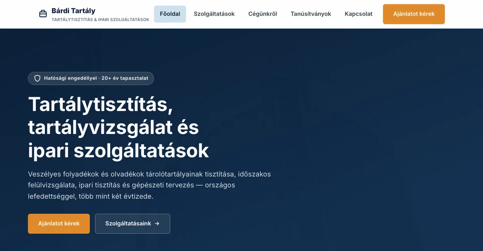 Bárdi Tartály – ipari tartálytisztítás weboldal
