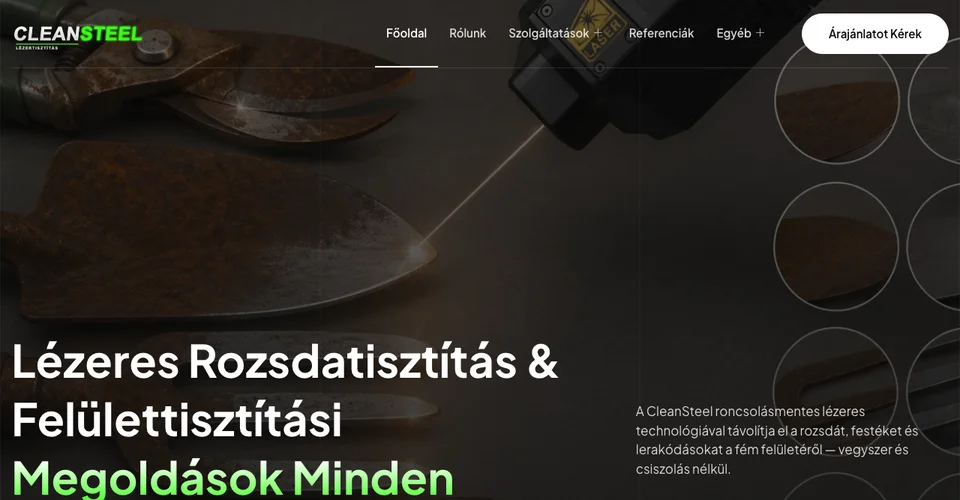 CleanSteel – lézeres rozsdaeltávolítás weboldal