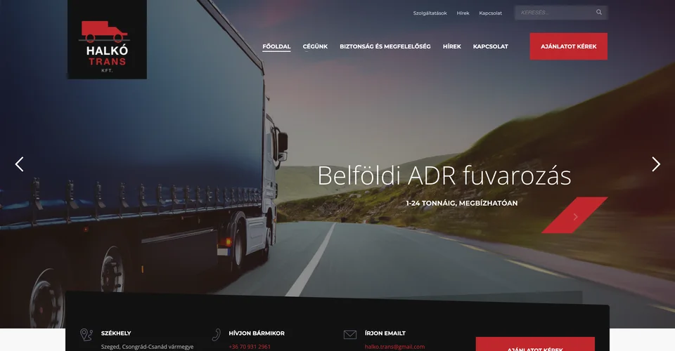 Halkó Trans Kft. – ADR fuvarozás weboldal